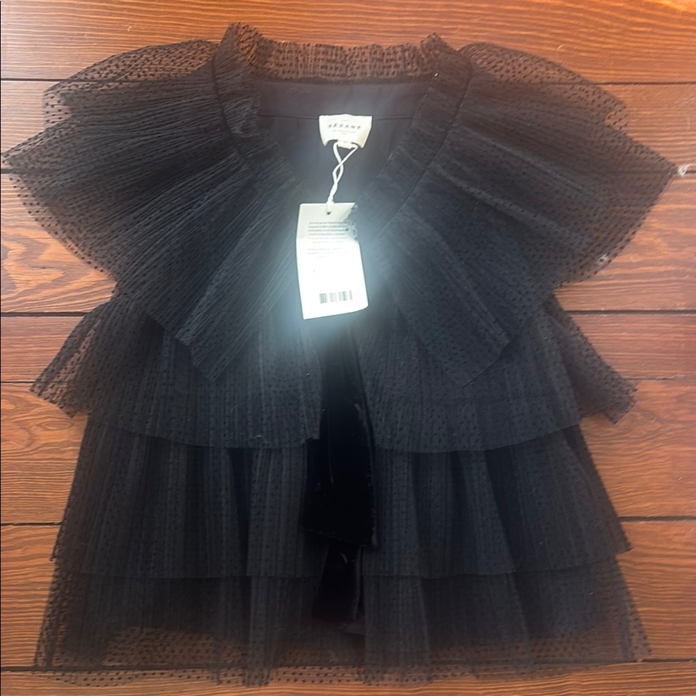 NWT Sezane Augustine Black Ruffled Tulle Top 38/6